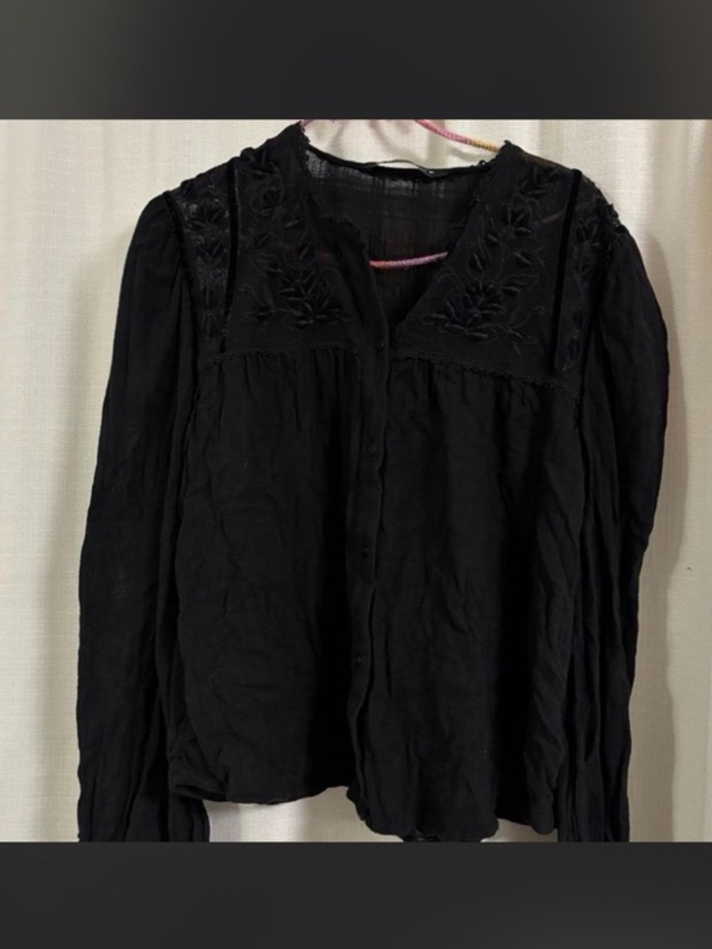 Zara Black Embroidered Lace Blouse size S
